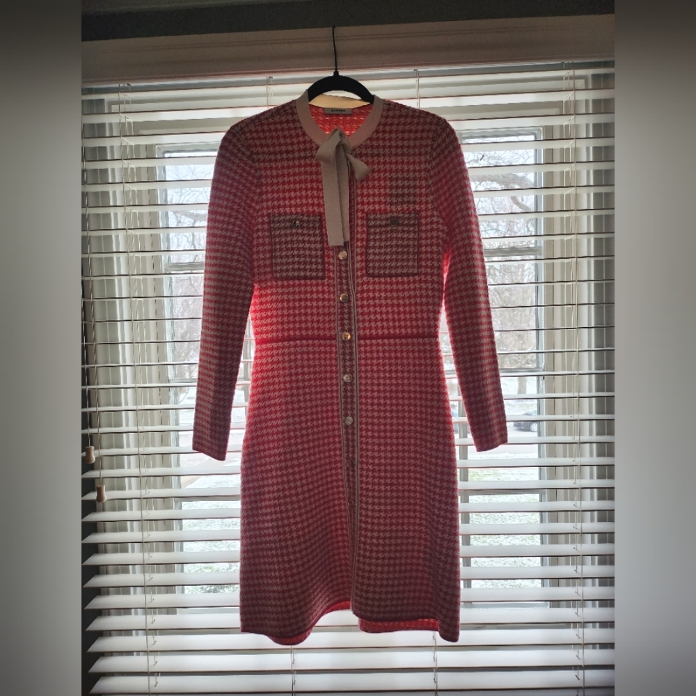 NEW Houndstooth Tweed Sandro Pink and Cream Dress.